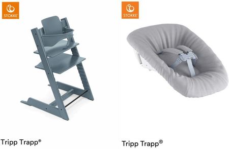 Stokke Tripp Trapp + Newborn Set Grey Rosnące Krzesełko Do Karmienia Z Zestawem Dla Noworodka Fjord Blue