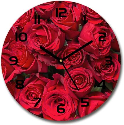Wallmuralia.Pl Zegar Szklany Okrągły Czerwone Róże (Plzso30Cf67561194)