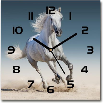 Wallmuralia.Pl Zegar Szklany Kwadratowy Biały Koń W Galopie (Plzsk30X30Cf95257889)