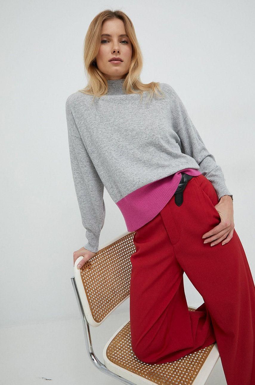 Sweter Color United Colors of Benetton sweter damski kolor szary lekki z półgolfem ...