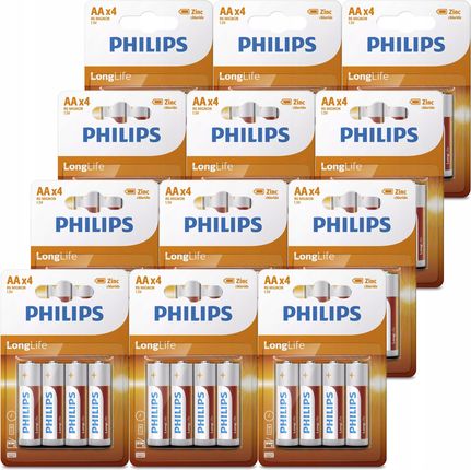 Philips 48X Baterie R6 Aa Longlif Cynkowo-Chlorowe
