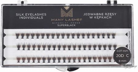 Many Beauty - Many Lashes - Super Black Silk Eyelashes Individual - Jedwabne rzęsy w kępkach - 20D - C-11mm