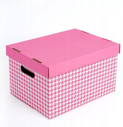Pudełko Karton z Wiekiem Różowe Pepitka 35x26x21cm