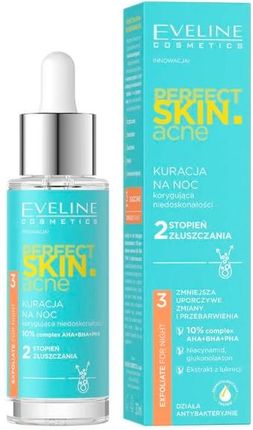 Eveline Cosmetics Perfect Skin Acne Kuracja Na Noc Korygująca Niedoskonałości – 2 Stopień Złuszczania 30 ml