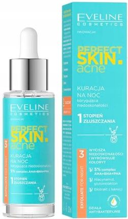 Eveline Cosmetics Perfect Skin Acne Kuracja Na Noc Korygująca Niedoskonałości – 1 Stopień Złuszczania 30 ml