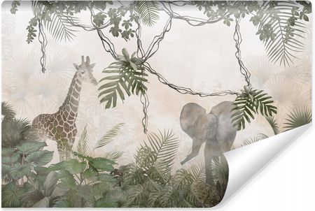 Muralo Fototapeta Rośliny Tropikalne Słoń Żyrafa 360x240