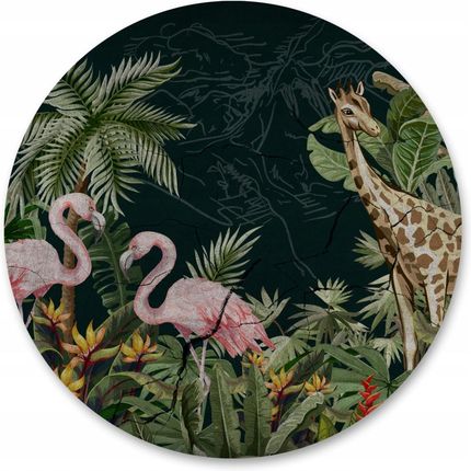 Muralo Fototapeta Okrągła Flamingi Żyrafa Rośliny 100x100