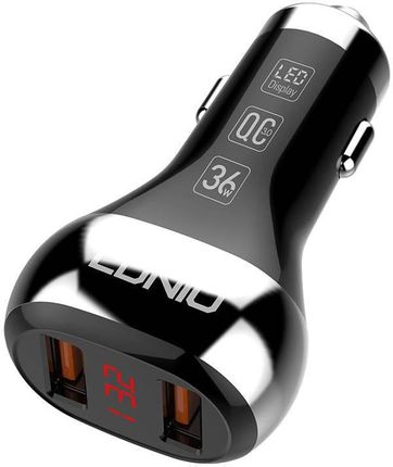 Ładowarka samochodowa LDNIO C2, 2x USB, QC 3.0, LED, 36W (Czarna)