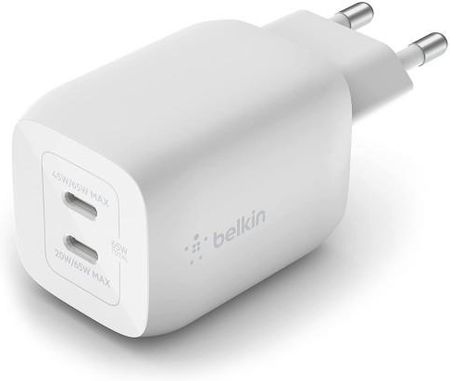 Ładowarka sieciowa Belkin Boost Pro Wall Dual USB-C PD 3.0 PPS GaN 65W, Biała