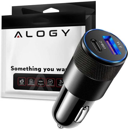 Ładowarka samochodowa Alogy do auta USB-C Type C + USB 3.1A Czarna Kabel 3w1