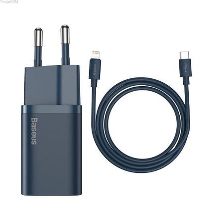 Baseus Super Si 1C szybka ładowarka USB Typ C 20W Power Delivery + kabel - Lightning 1m niebieski (TZCCSUP-B03)