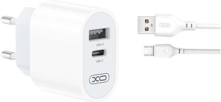 XO ładowarka sieciowa L97 1x USB USB-C 2,4A Biała + kabel microUSB