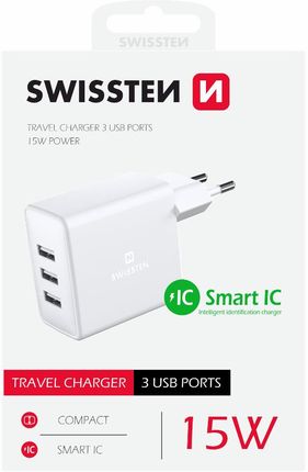 SWISSTEN adapter sieciowy 3x USB, 15W, SMART IC - biały