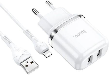 Ładowarka Sieciowa 2,4A 2xUSB + Kabel 1m iPhone Lightning Hoco N4 Smart Dual USB Biała