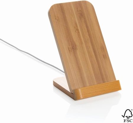 Bambusowa ładowarka bezprzewodowa 5W, stojak na telefon