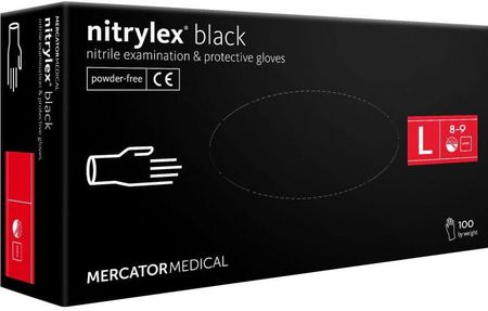 Mercator Medical Rękawiczki Nitrylowe Nitrylex Bezpudrowe Diagnostyczne Czarne L 100szt.