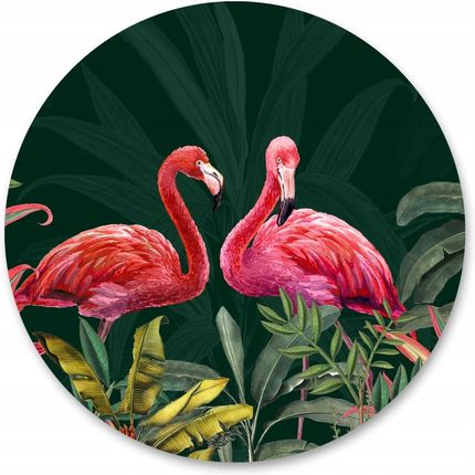 Muralo Fototapeta Flamingi Liście Tropikalne Koło 100x100