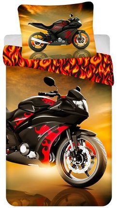 Pościel Bawełniana 140X200 Motor Motorbike Red Czarny Czerwony Poszewka 70X90