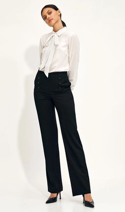 Spodnie typu wide leg z ozdobnymi guzikami (Czarny, XL)