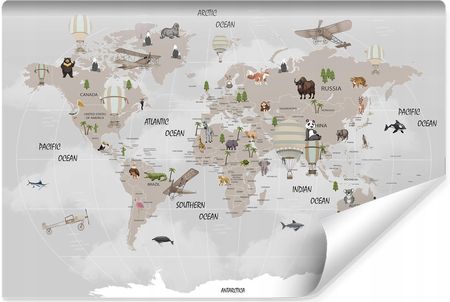 Muralo Fototapeta Mapa Świata Zwierzęta 270x180 MF5526SK270180