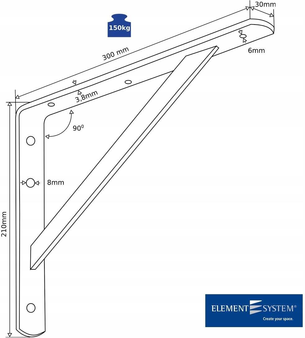 ELEMENT SYSTEM WSPORNIK PÓŁKI PÓŁEK POD PÓŁKĘ SREBRNY 30 DO 150KG 4426010