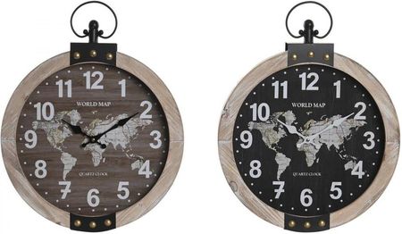 Dkd Home Decor Zegar Ścienny Czarny Brązowy Żelazo Vintage Drewno Mdf Mapa Świata 40X6 5X46Cm 2Szt. (S3041502)