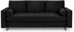 Beso Rozkładana Sofa 3 Osobowa Pikowana Santo Aksamit Czarna Nóżki Retro 8784