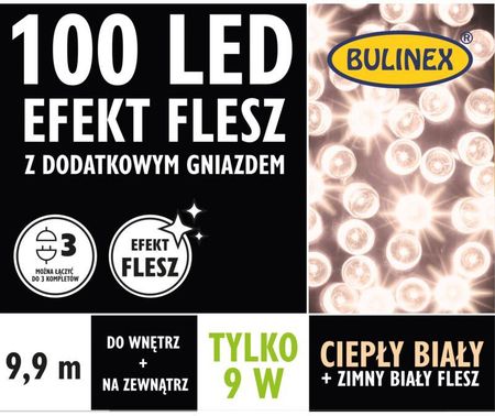 Bulinex Lampki 100 Led Biały Ciepły Dodatkowe Gniazdo Efekt Flesz Wyłącznik Czasowy 13 138 19163