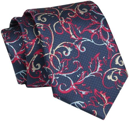Krawat - ALTIES - Granatowy z Kwiatowym Motywem KRALTS0855
