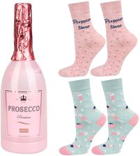 Zestaw 2x Skarpetki damskie SOXO wesołe Prosecco w butelce upominek dla Niej