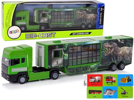 Leantoys Duża Ciężarówka Transporter Do Przewozu Dinozaurów Auto Metal