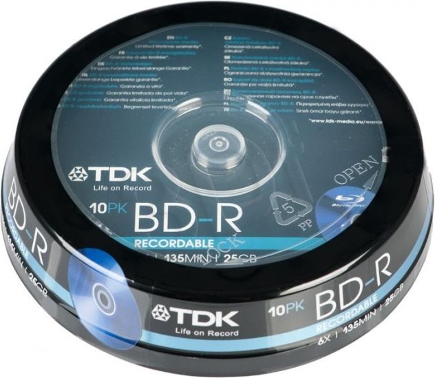 W Technologii Blu Ray Nośnik Jednokrotnego Zapisu Oznaczany Jest Nośnik danych TDK BLU-RAY BD-R 25GB THERMAL WHITE HUB PRINTABLE 25PK