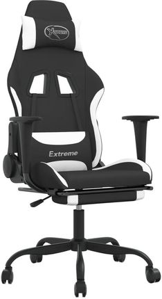 vidaXL Fotel gamingowy z podnóżkiem, czarno-biały, tkanina (3143730)