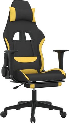 vidaXL Fotel gamingowy z podnóżkiem, czarno-żółty, tkanina (3143746)