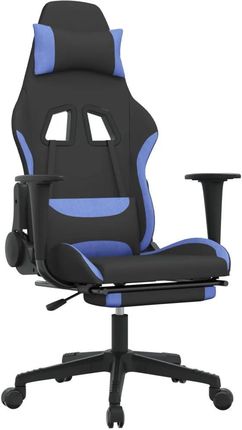 vidaXL Fotel gamingowy z podnóżkiem, czarno-niebieski, tkanina (3143749)
