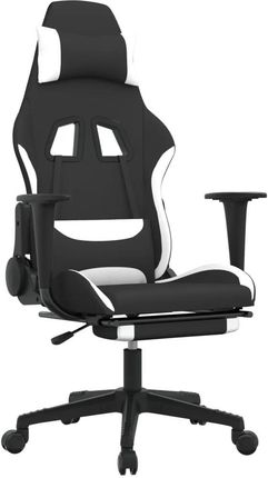 vidaXL Fotel gamingowy z podnóżkiem, czarno-biały, tkanina (3143750)