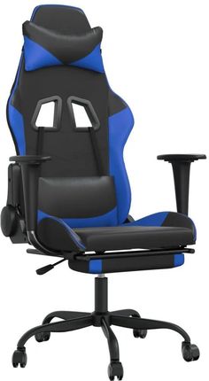vidaXL Fotel gamingowy z podnóżkiem, czarno-niebieski, sztuczna skóra (3143653)