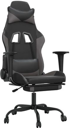 vidaXL Fotel gamingowy z podnóżkiem, czarno-szary, sztuczna skóra (3143657)
