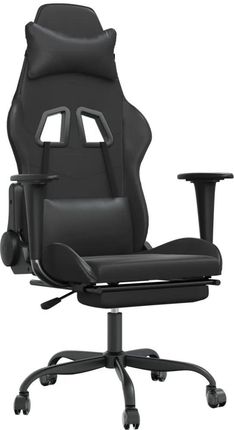 vidaXL Fotel gamingowy z podnóżkiem, czarny, sztuczna skóra (3143661)