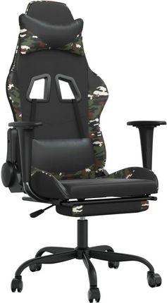 vidaXL Fotel gamingowy z podnóżkiem, czarny i moro, sztuczna skóra (3143664)