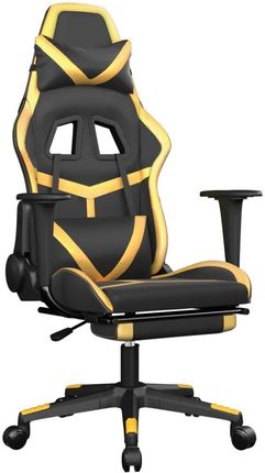 vidaXL Fotel gamingowy z podnóżkiem, czarno-złoty, sztuczna skóra (3143678)