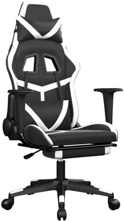 vidaXL Fotel gamingowy z podnóżkiem, czarno-biały, sztuczna skóra (3143681)