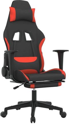 vidaXL Fotel gamingowy z podnóżkiem, czarno-czerwony, tkanina (3143751)