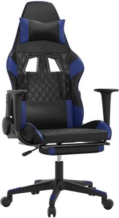 vidaXL Fotel gamingowy z podnóżkiem, czarno-niebieski, sztuczna skóra (3143764)