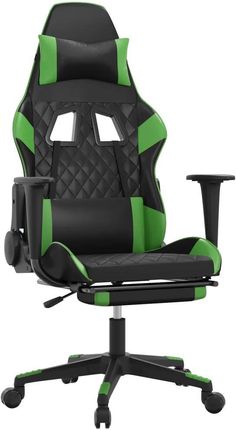 vidaXL Fotel gamingowy z podnóżkiem, czarno-zielony, sztuczna skóra (3143767)
