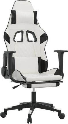 vidaXL Fotel gamingowy z podnóżkiem, biało-czarny, sztuczna skóra (3143773)