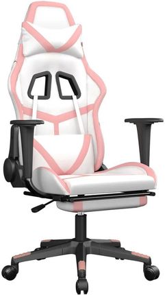 vidaXL Masujący fotel z podnóżkiem, biało-różowy, ekoskóra (345442)