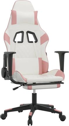 vidaXL Masujący fotel z podnóżkiem, biało-różowy, ekoskóra (345530)