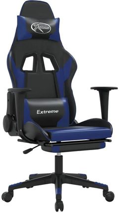 vidaXL Fotel gamingowy z podnóżkiem, czarno-niebieski, sztuczna skóra (3143699)