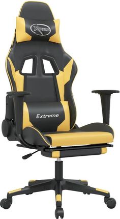 vidaXL Fotel gamingowy z podnóżkiem, czarno-złoty, sztuczna skóra (3143701)
